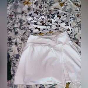 White skirt, Butterfly crop top